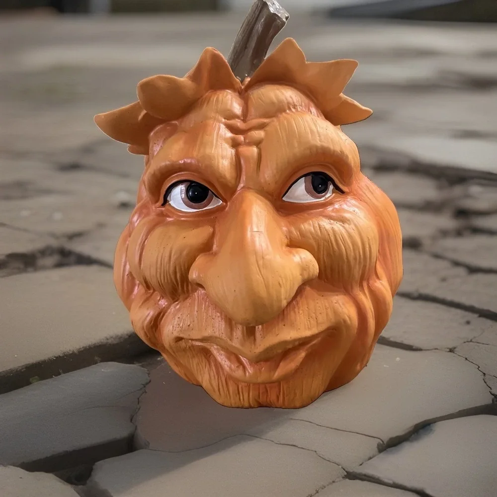 Martha Stewart Ugly Face Anthropomorphic Halloween Pumpkin with Leaves Figurine